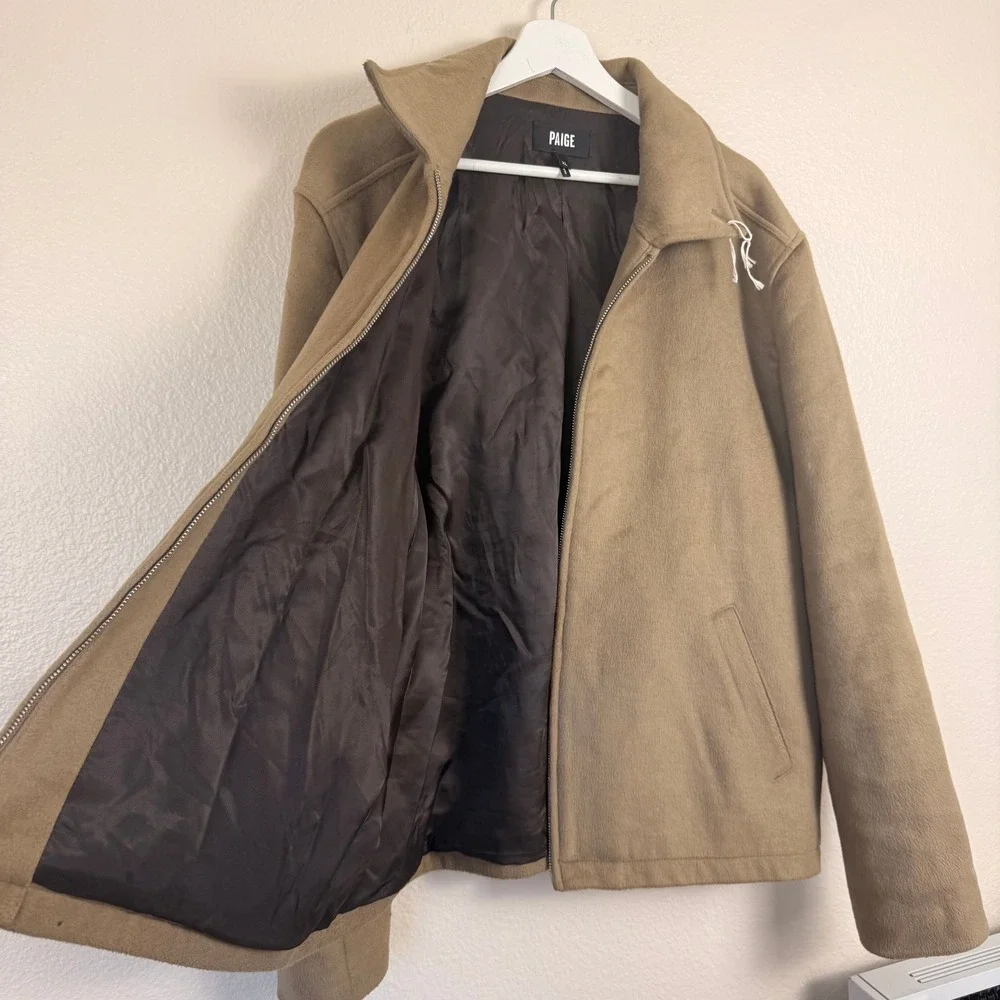 PAIGE Harrington Jacket Men XL Camel Tan bomber Wool Wilberson Zip Up Minimalist